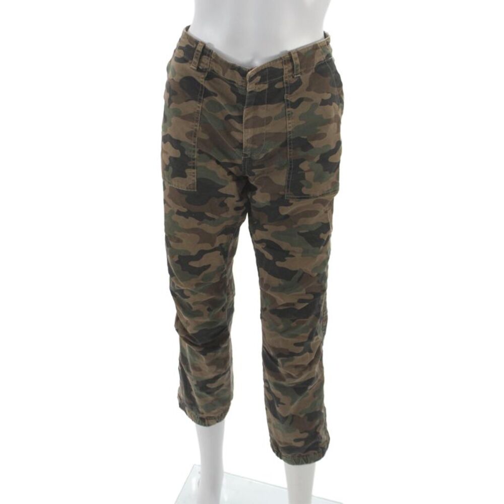 Nili Lotan Unisex Cropped Jogger Pants Brown Camouflage Cotton Size 8